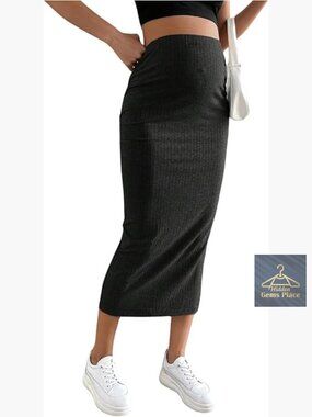 Maternity Skirt High Waist Rib Knit Pencil Long Split Maternity Wear